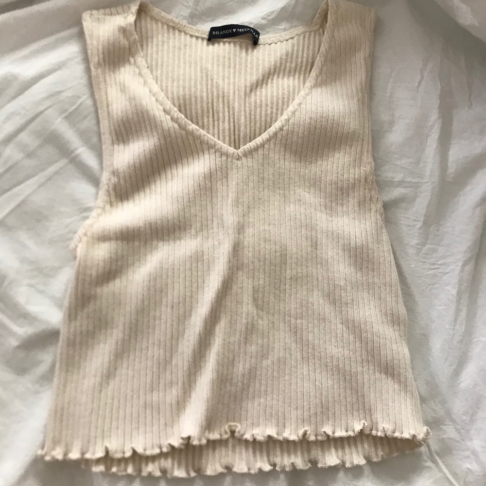 brandy melville cream frilly tank top